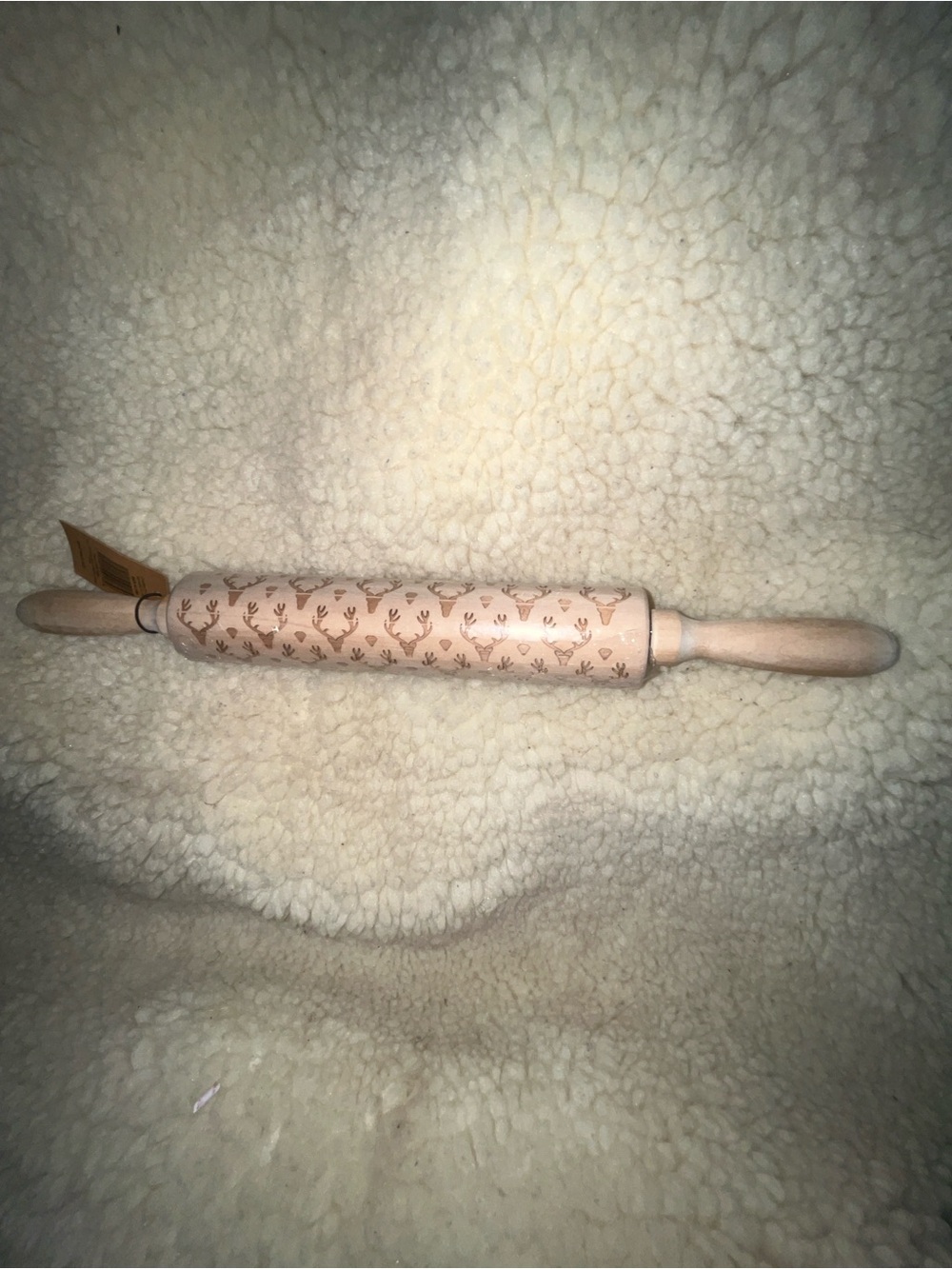 NWT Creative Co-Op Cabin Holiday Deer Carved Wood Rolling Pin 15”